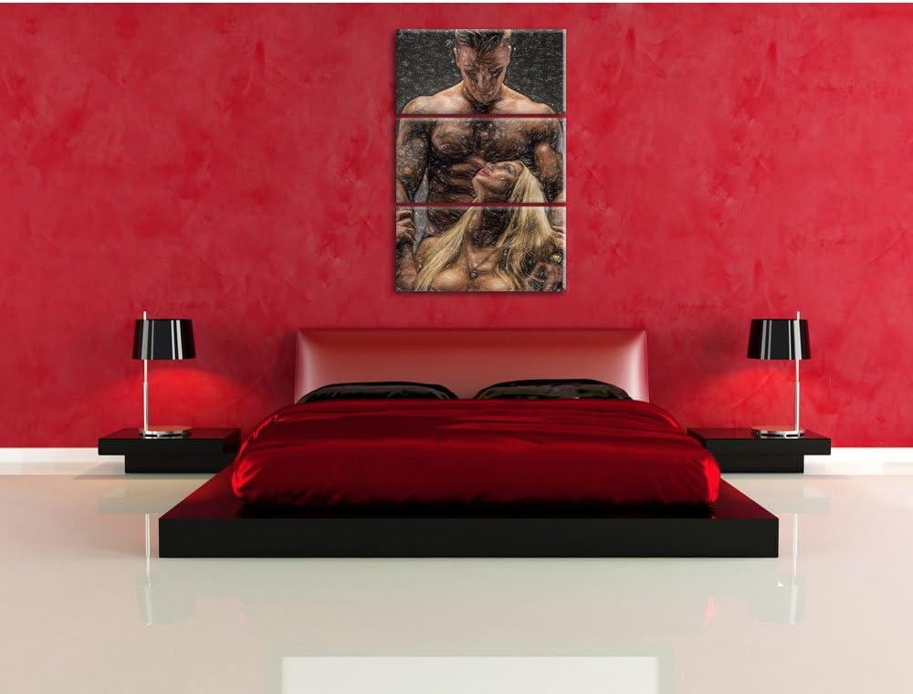 Pixxprint Sexy Frau mit tätowiertem Mann / 3-Teilig/Gesamtmass 120cm Leinwandbild bespannt auf Holzr