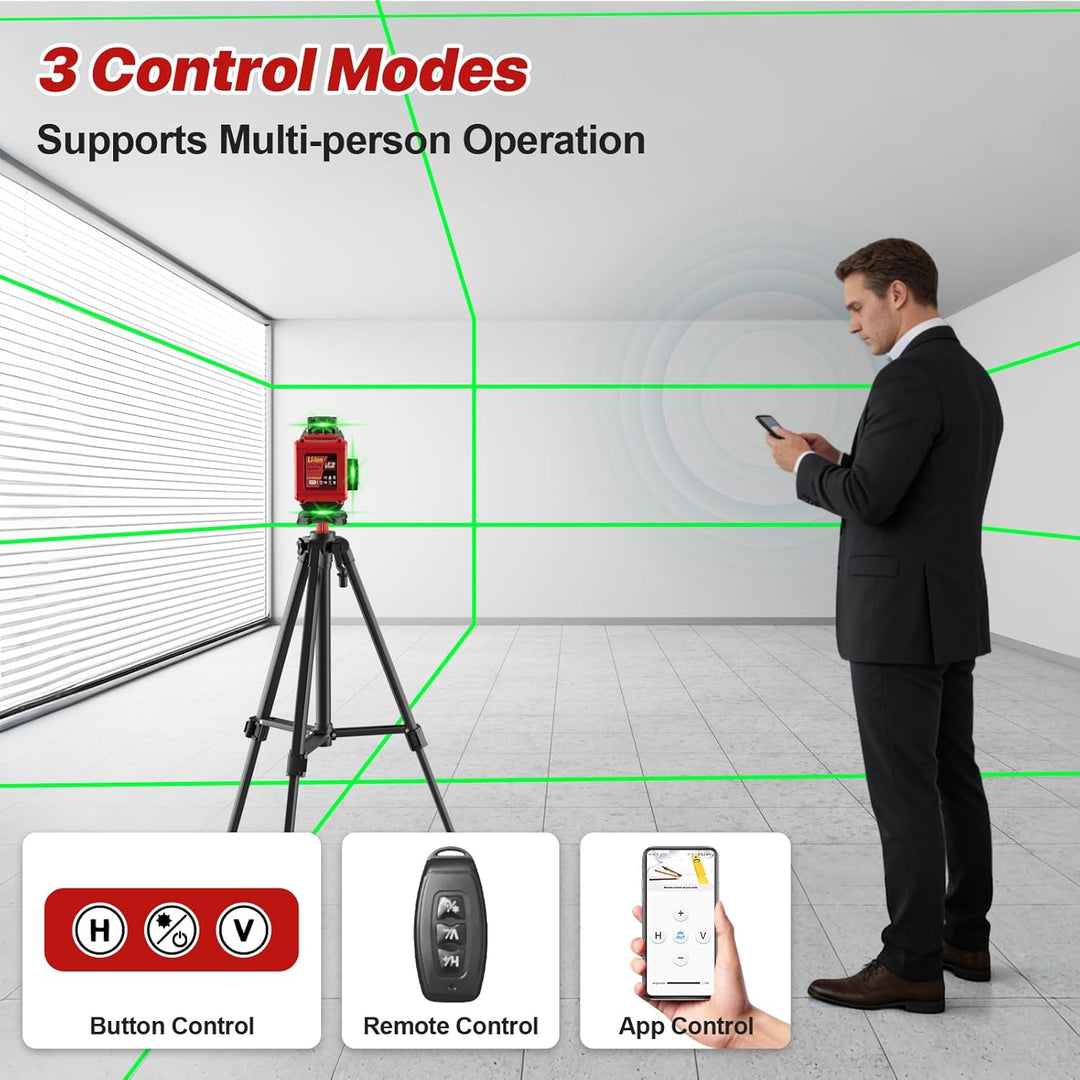 Kreuzlinienlaser mit Stativ, Laser Wasserwaage, 4x360 Grad Laser Level mit 2x4800mAh Batterien & LED