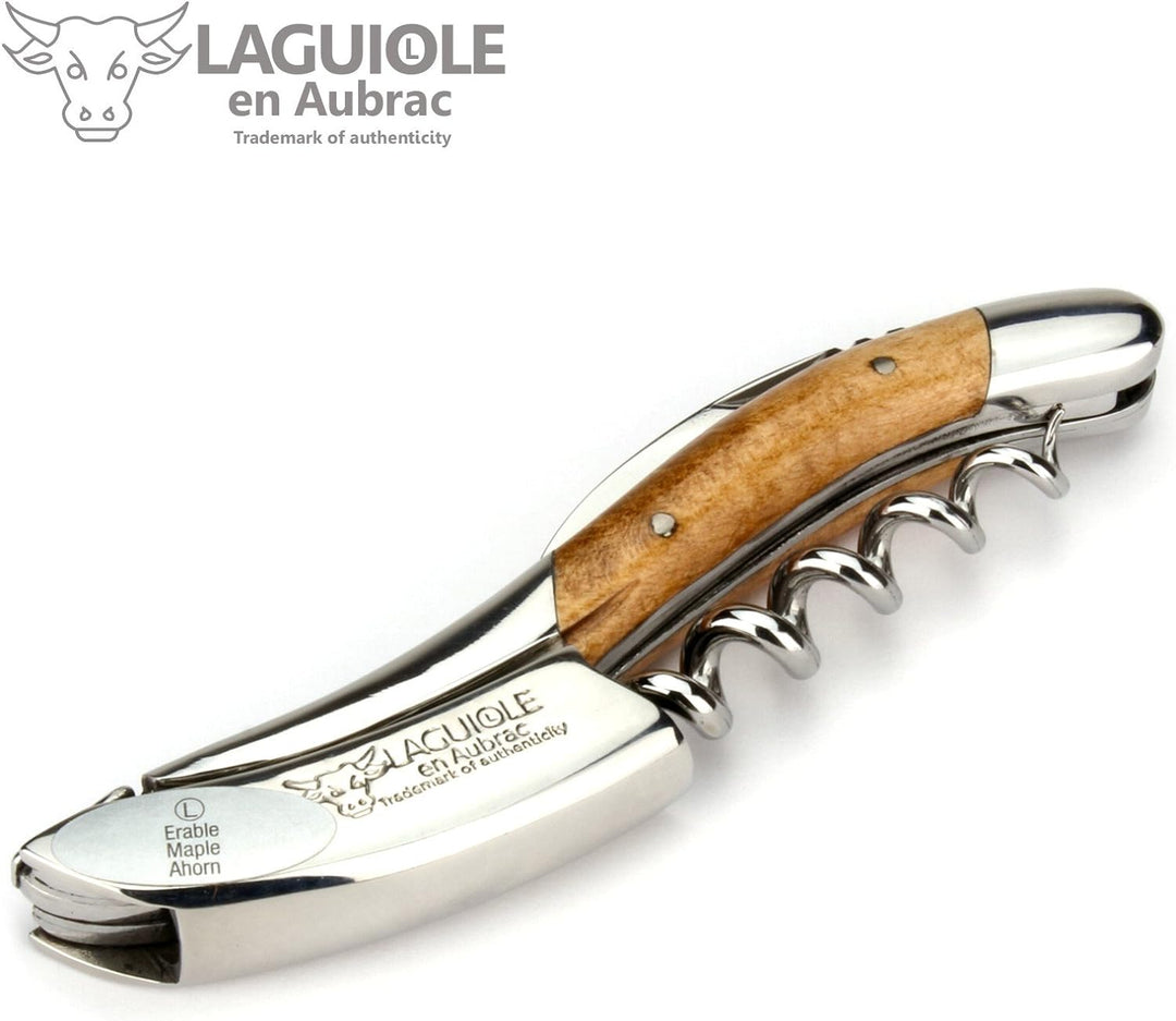 Laguiole en Aubrac Sommelierbesteck - geflammter Ahorn - Edelstahl glänzend - Kellnermesser Weinöffn