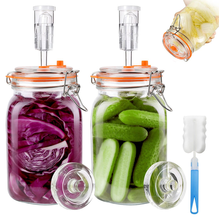Fermentierglas 2 Stück 1.5L, Fermentationsglas mit Gärventi & Gewicht, Kimchi Behälter, Gärglas für