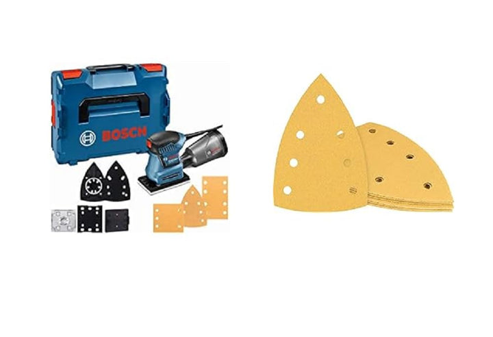 Bosch Professional Schwingschleifer GSS 160-1 A Multi (1,6 mm Schwingkreis-Ø, in L-BOXX) + 10x Schle