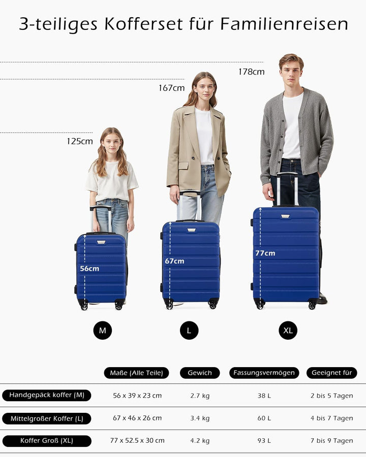 COOLIFE Koffer Gross 77cm XL, PC+ABS, Rollkoffer mit 360° Spinner Räder | TSA Zahlenschloss, Leicht