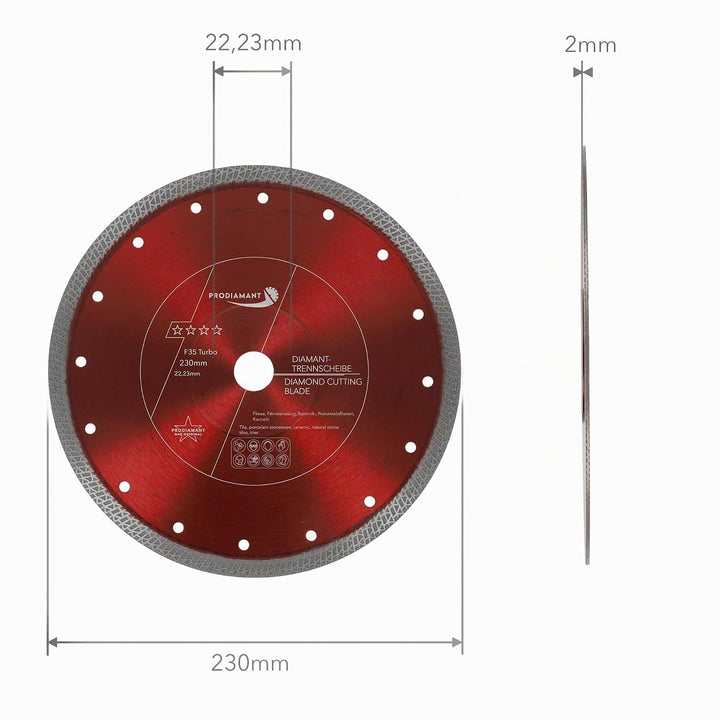 PRODIAMANT Premium Diamanttrennscheibe Fliese Feinsteinzeug 230 mm x 22,23 mm 230mm Fliesenscheibe f
