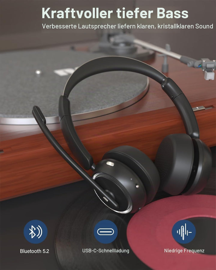MONODEAL Bluetooth Headset mit Mikrofon, Wireless Headset mit AI-Geräuschunterdrückung Und Stummscha