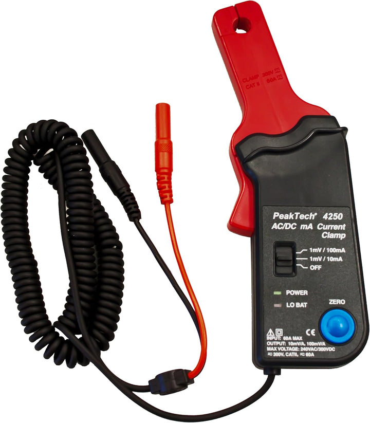 PeakTech P 4250 4250 - Stromzangen-Adapter für Multimeter bis zu 60 in AC/DC mit 4 mm Steckern, Null