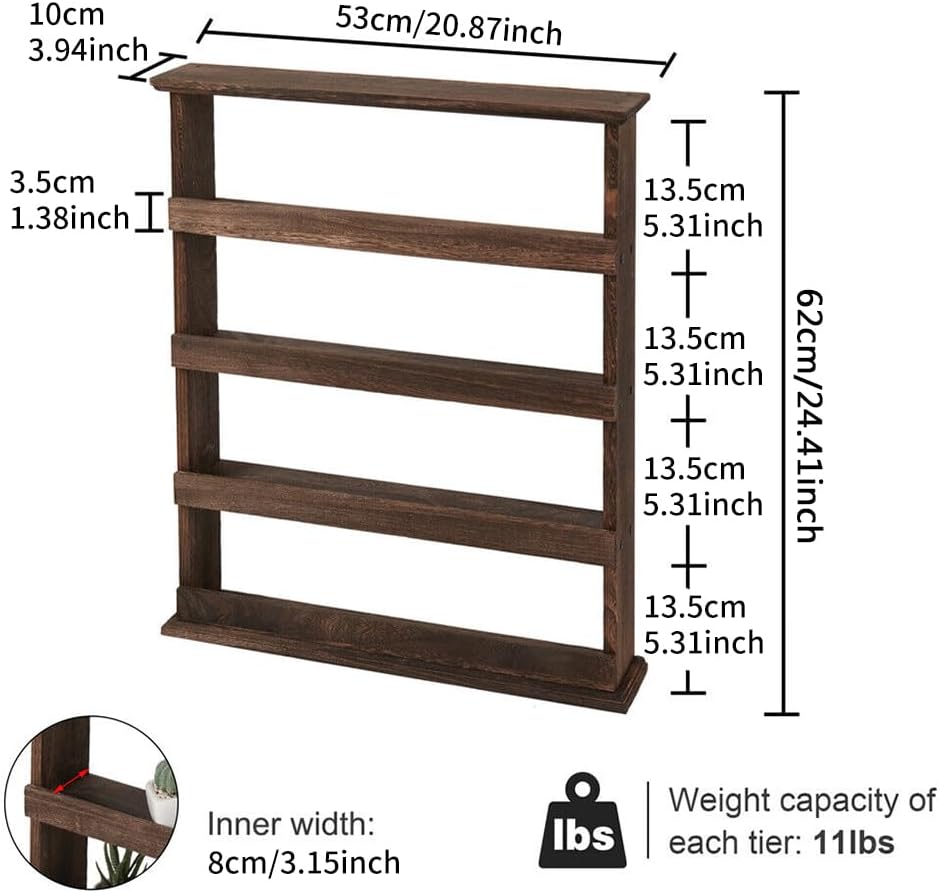 Gewürzregal Holz 4-stufig, 53×10×62 cm Gewürzablage für Wandmontage