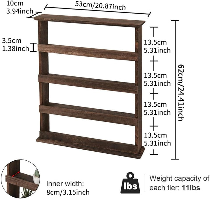 Gewürzregal Holz 4-stufig, 53×10×62 cm Gewürzablage für Wandmontage