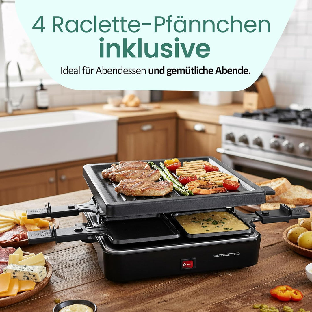Emerio Raclettegrill,4 Pfannen,Grillplatte antihaft (RG-120656)