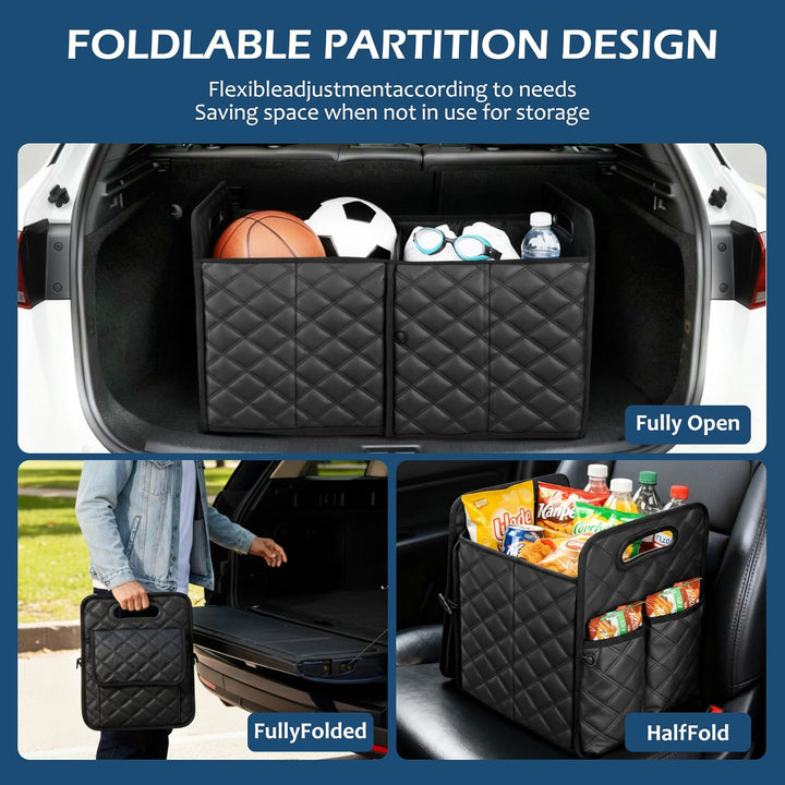 kofferraum organizer mit 7 fächern, 57L Organizer auto aus PU-Material, Auto Box mit seitlicher Mesh