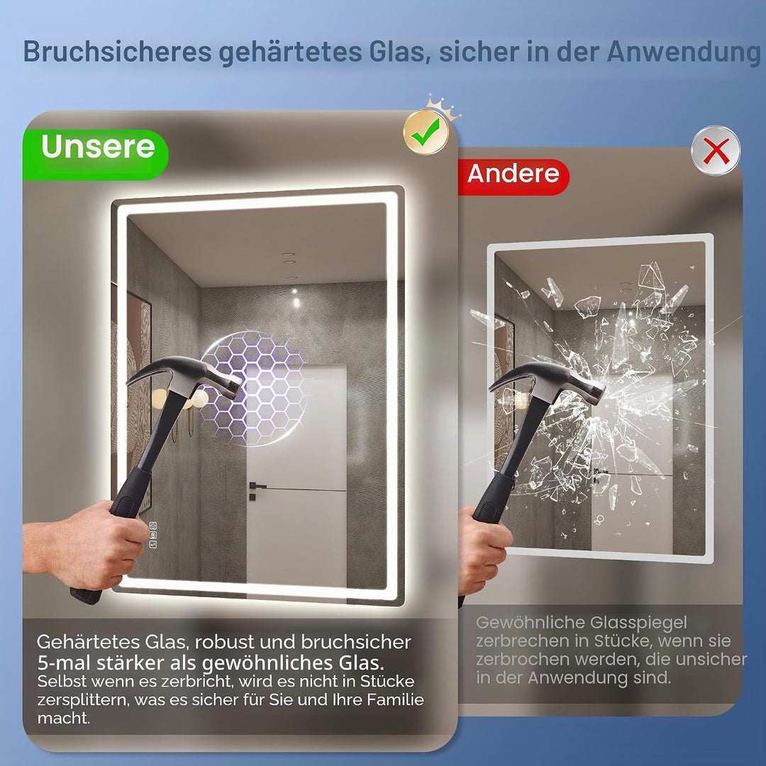 STARLEAD Badspiegel-mit-Beleuchtung 100x70cm, Spiegel-mit-Beleuchtung und Entfoggen, Bluetooth, Dimm