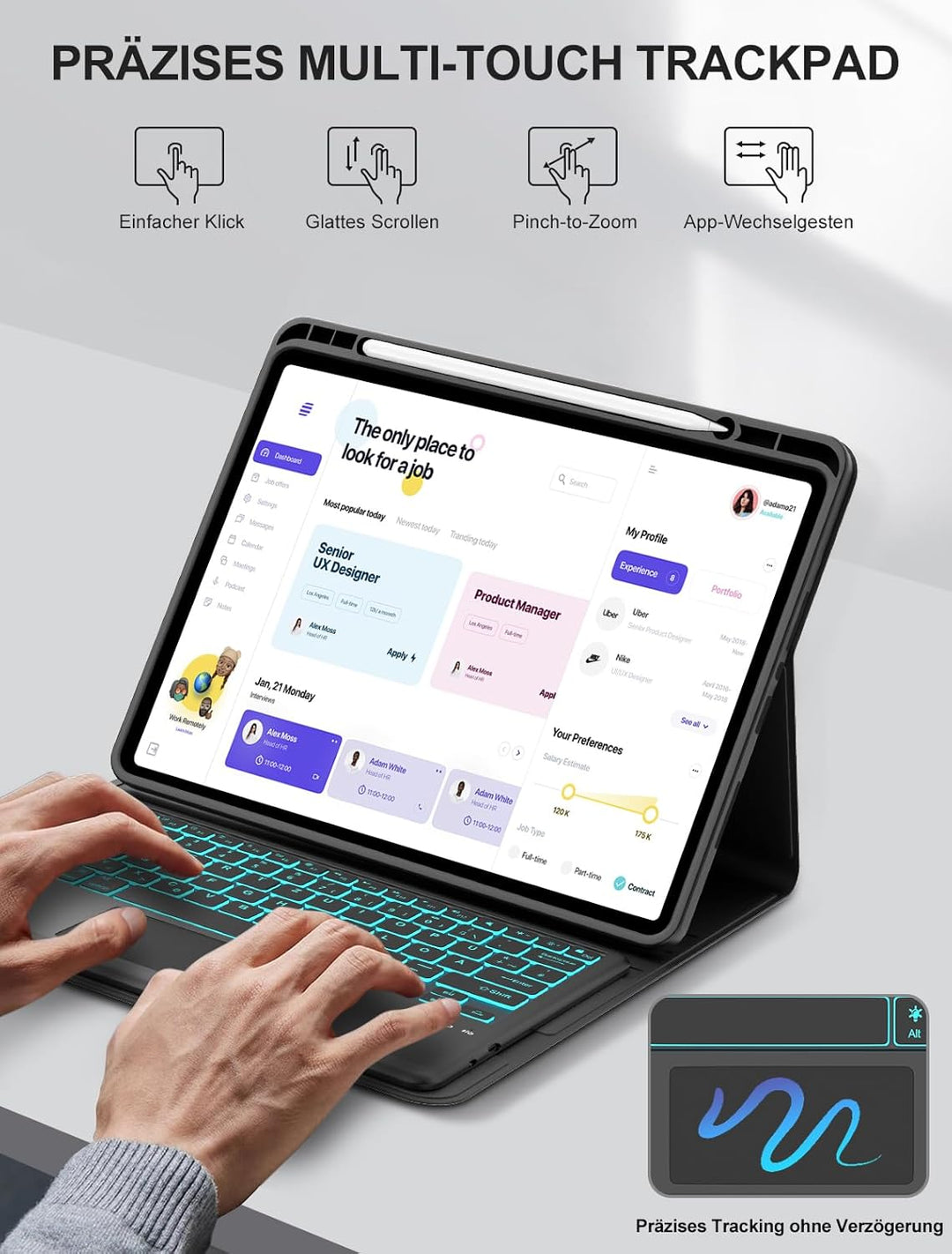 JADEMALL Schutzhülle mit Tastatur für Xiaomi Redmi Pad Pro 12,1" (2024) & Poco Pad 12,1" (2024) - DE
