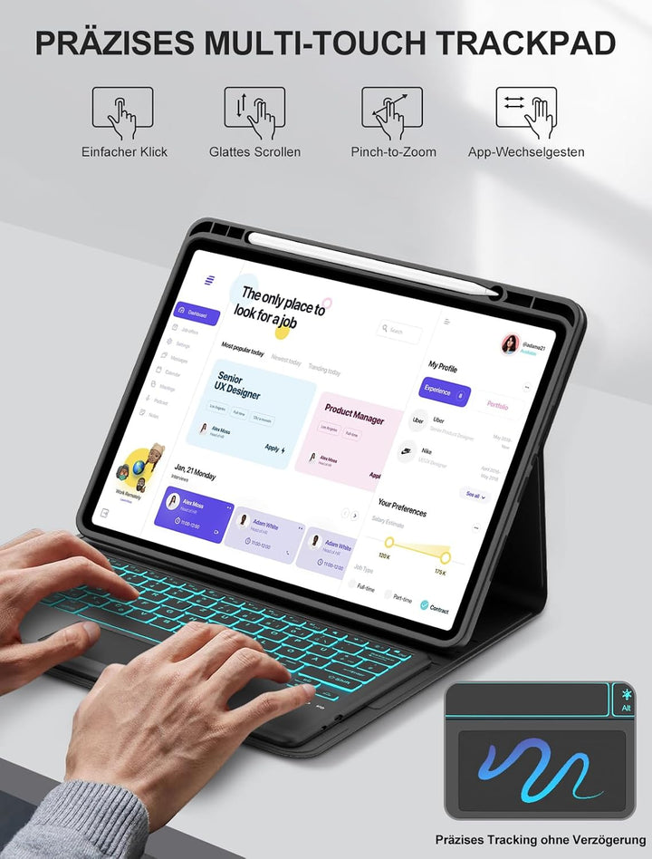 JADEMALL Schutzhülle mit Tastatur für Xiaomi Redmi Pad Pro 12,1" (2024) & Poco Pad 12,1" (2024) - DE