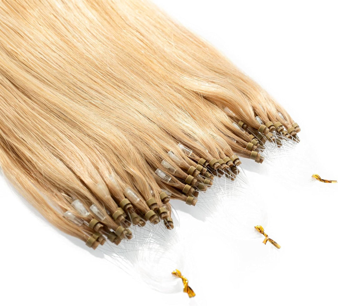 hair2heart Microring Extensions Echthaar glatt - 100 Strähnen 1g 60cm 9/31 lichtblond Gold Asch 60cm