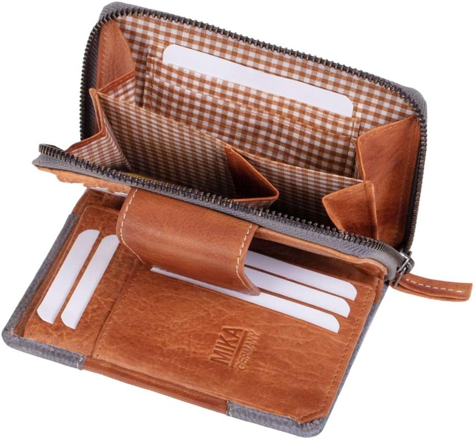 MIKA 42182 - Damengeldbörse aus Echt Leder, Portemonnaie im Hochformat, Geldbeutel mit 13 Kartenfäch