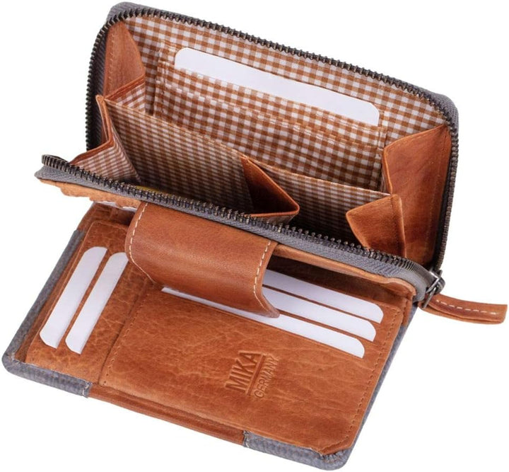MIKA 42182 - Damengeldbörse aus Echt Leder, Portemonnaie im Hochformat, Geldbeutel mit 13 Kartenfäch