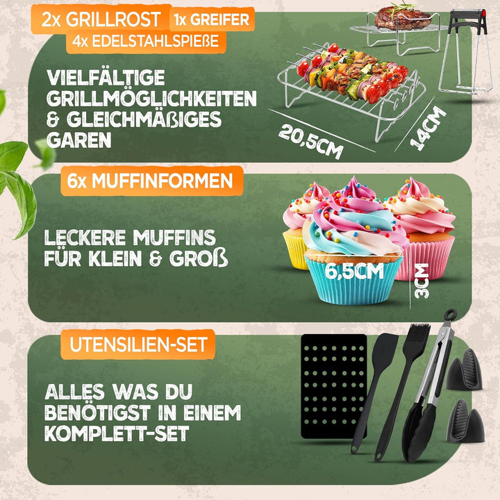 Ninja Heissluftfritteuse Zubehör Set | 24 Teilig | mit Ölsprüher uvm. XXL Airfryer für Foodi AF300EU