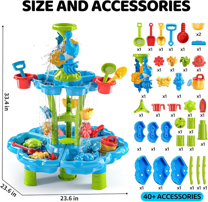 2-stufiger Blumen Sand- & Wassertisch für Kleinkinder 3-5 Jahre, Sensorik-Spieltisch für Kinder, Som