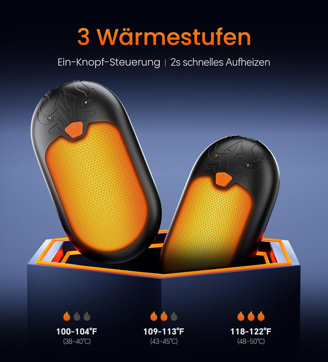 Handwärmer Wiederaufladbar 8000mAh, 2 Pack Handwärmer Elektrische mit 24 Stunden Wärme, Tragbarer Ta