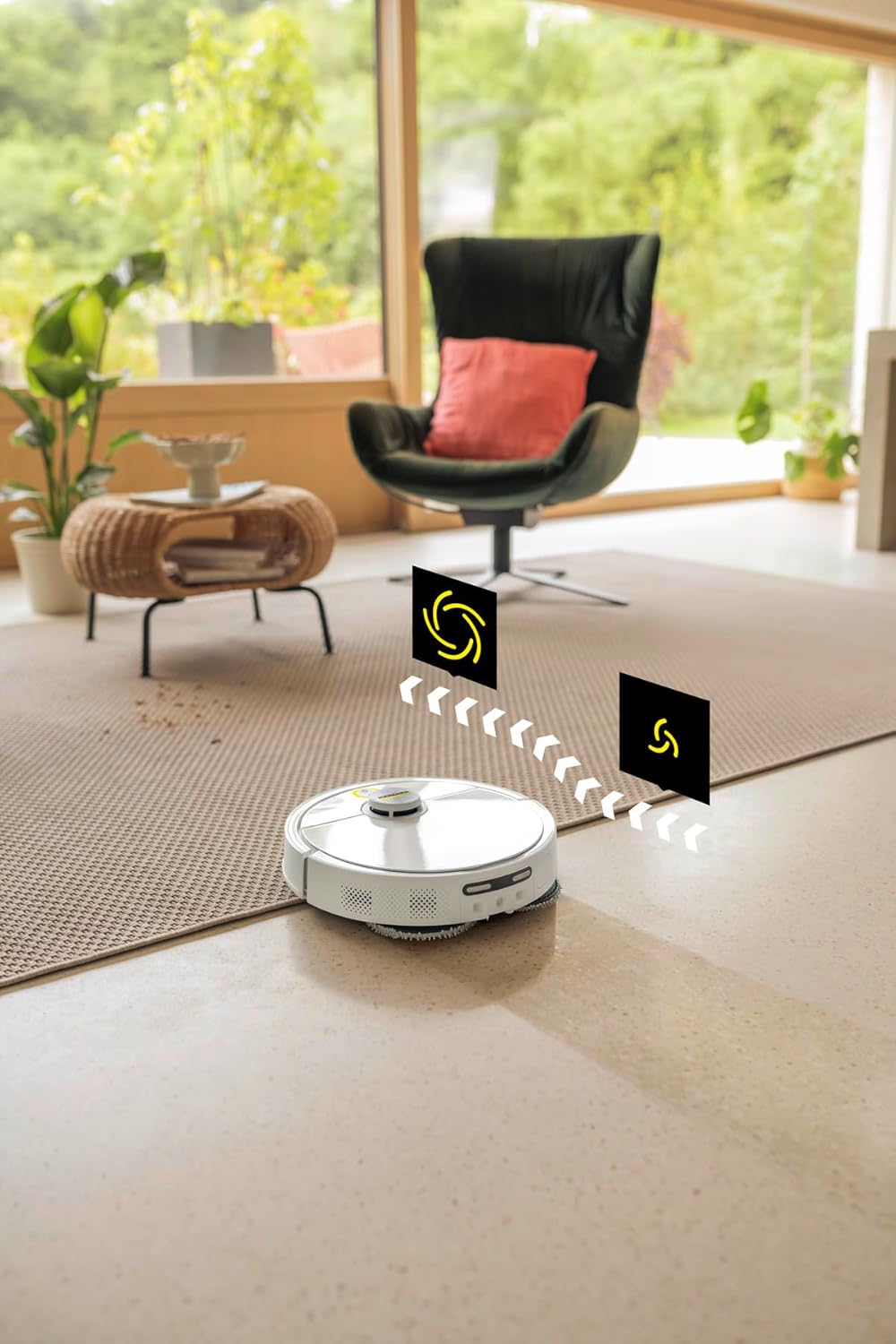 KÄRCHER RVM 4 Comfort Extra Saugwischroboter mit rotierenden anhebbaren Mopp-Scheiben, 15.000 Pa, Li