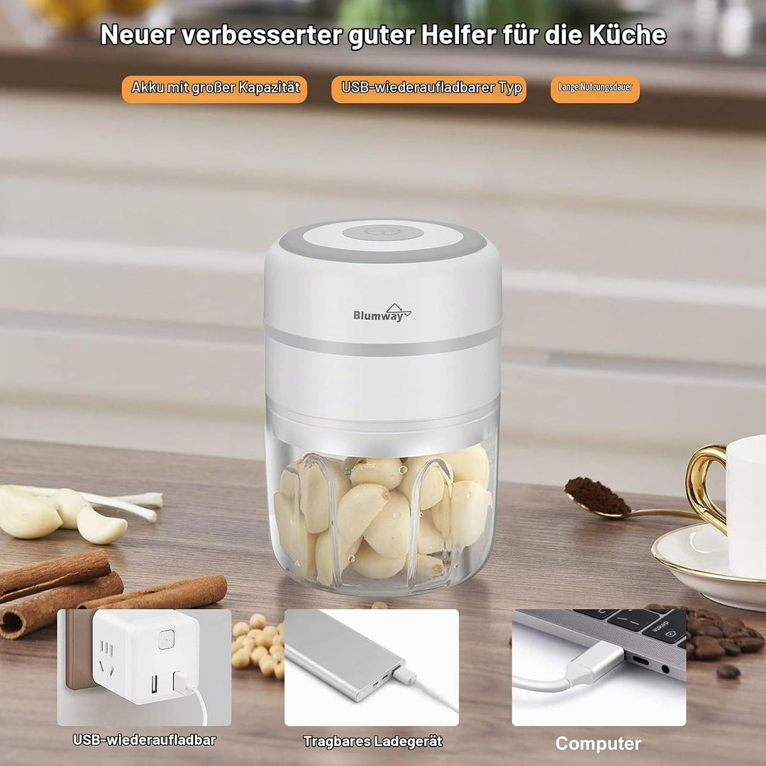 BlumWay Mini Zwiebelschneider, 250ML Mini Knoblauchhacker Gemüsezerkleinerer Elektrisch Zerkleinerer