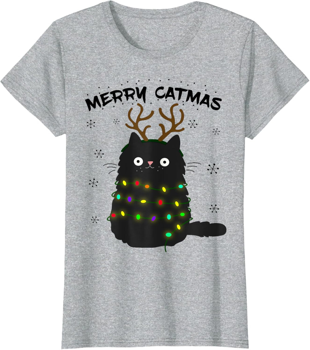 Merry Catmas lustige Christmas Katze im Rentier Kostüm T-Shirt