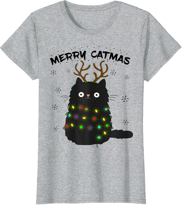 Merry Catmas lustige Christmas Katze im Rentier Kostüm T-Shirt