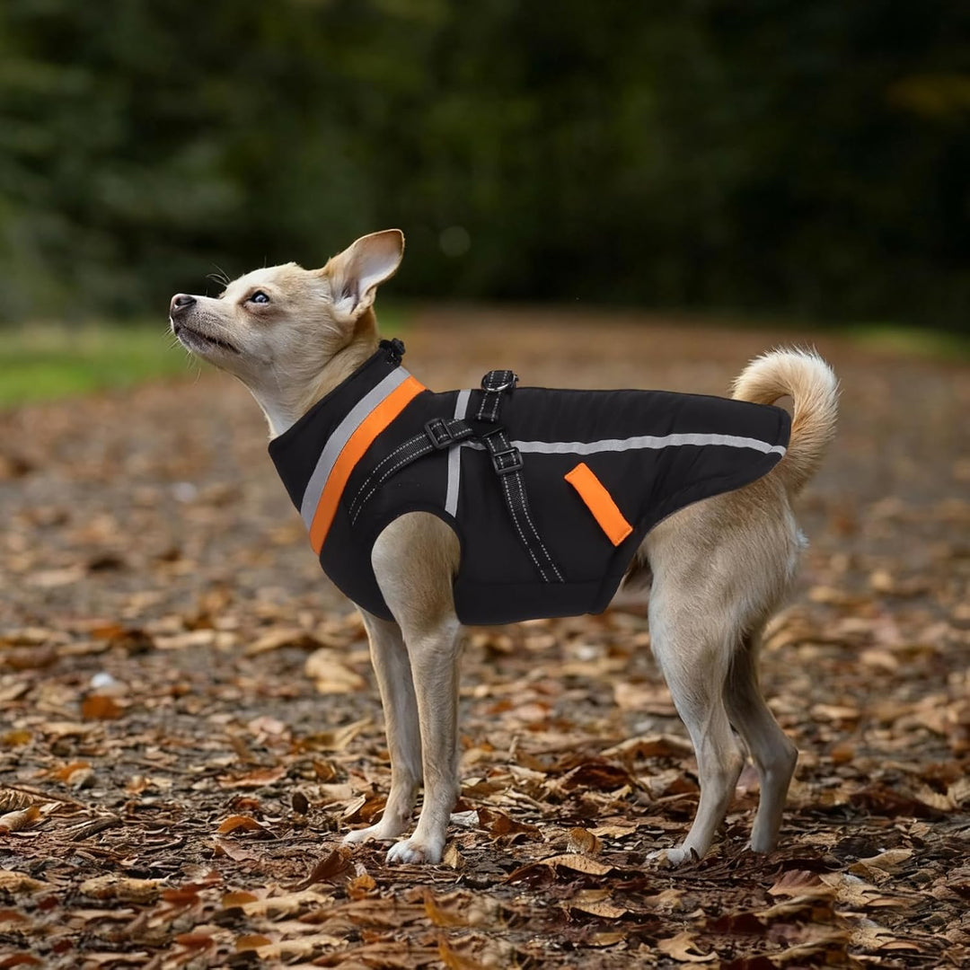 FEimaX Hundemantel Wasserdicht Winddichte Winter Fleece Hundejacke mit Geschirr Hund Wintermantel Wa