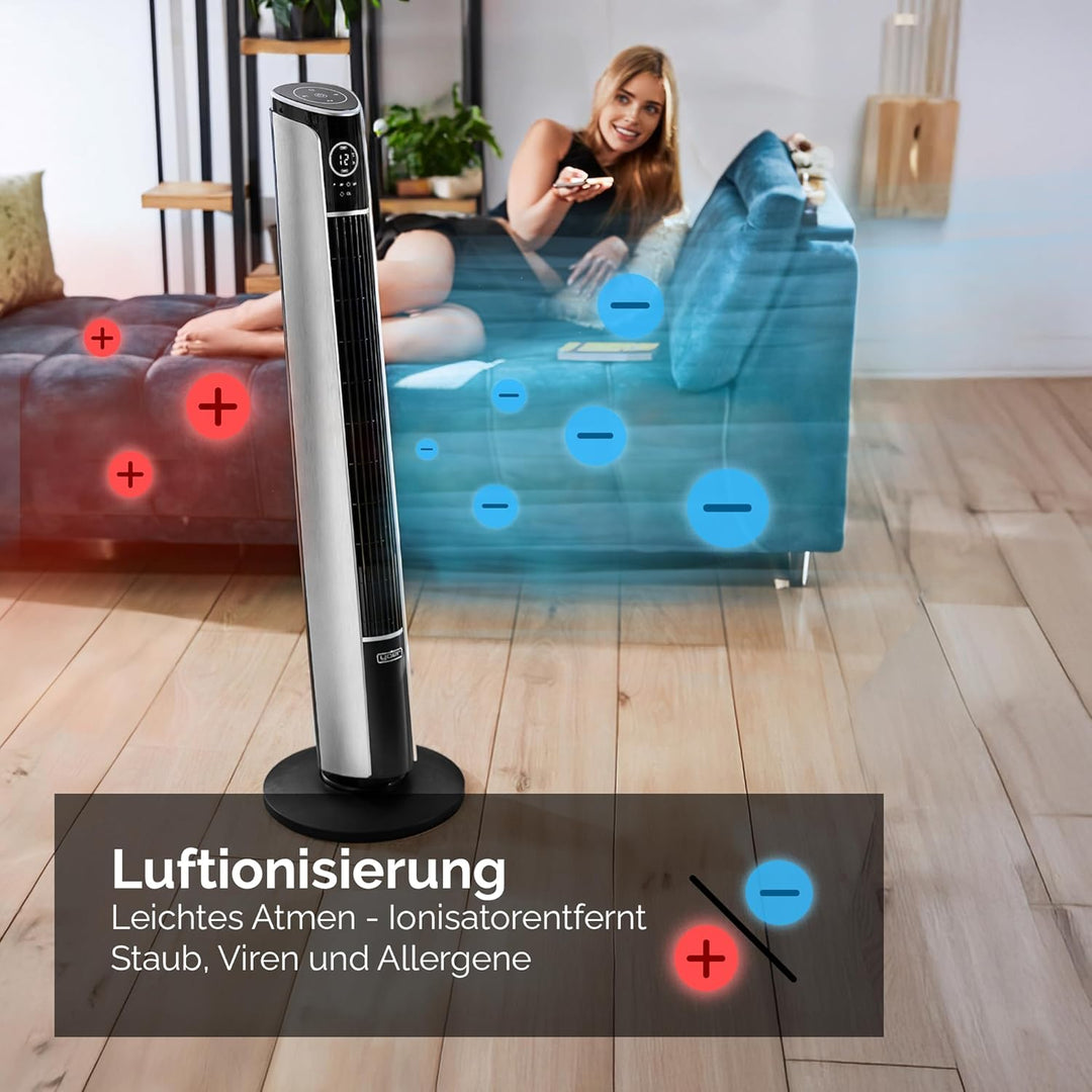 YOER 29dB Leiser Turmventilator, Ionisator, 10 m Reichweite, Neigungswinkeleinstellung, 12 Geschwind