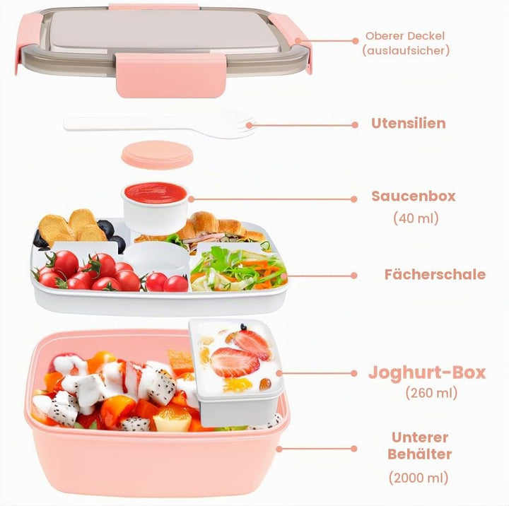 Bugucat Lunchbox Erwachsene 2000ML 2 Set,Auslaufsichere Brotdose Bento Box mit Fächern für Kinder,Sa