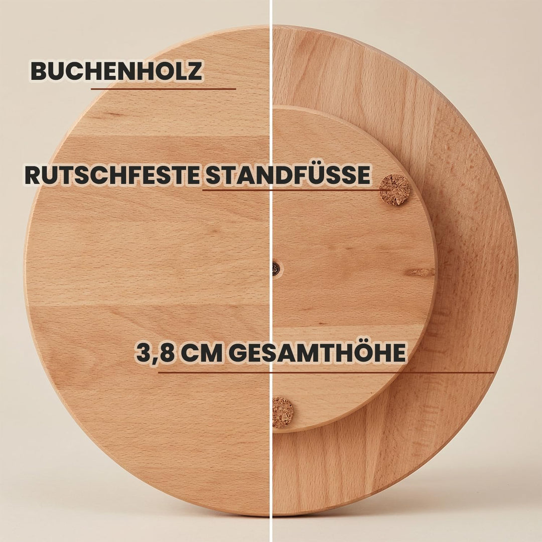 Drehteller Holz stabil mit Rutschfester Unterseite Durchmesser 30 cm | 30 cm, Robustes Buchenholz ma