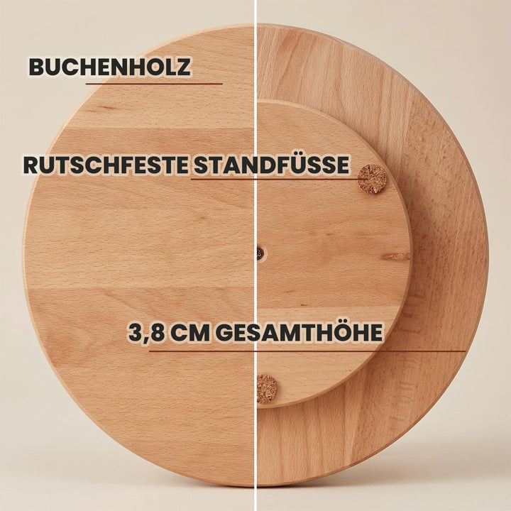 Drehteller Holz stabil mit Rutschfester Unterseite Durchmesser 30 cm | 30 cm, Robustes Buchenholz ma