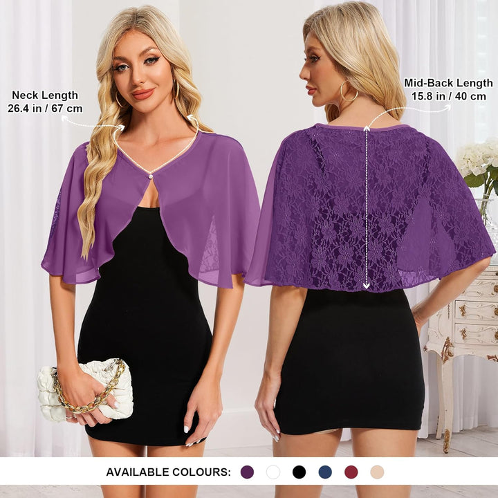 Damen Spitzen Schal Stola Chiffon Umhang Cape Capelets für Hochzeit Abendkleid Braut Party Elegant S