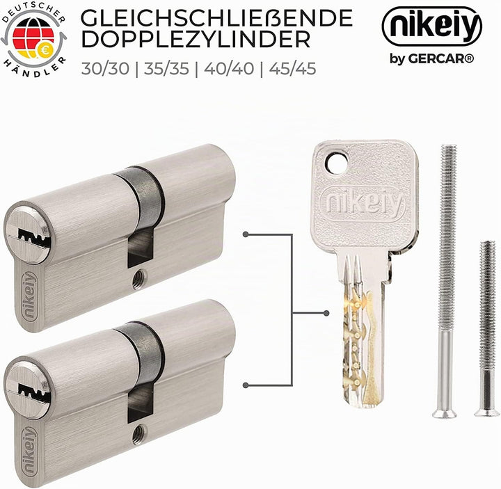 GERCAR Pro 2er Set Profilzylinder gleichschliessend 70mm Schliesszylinder 35/35 Doppelzylinder Zylin