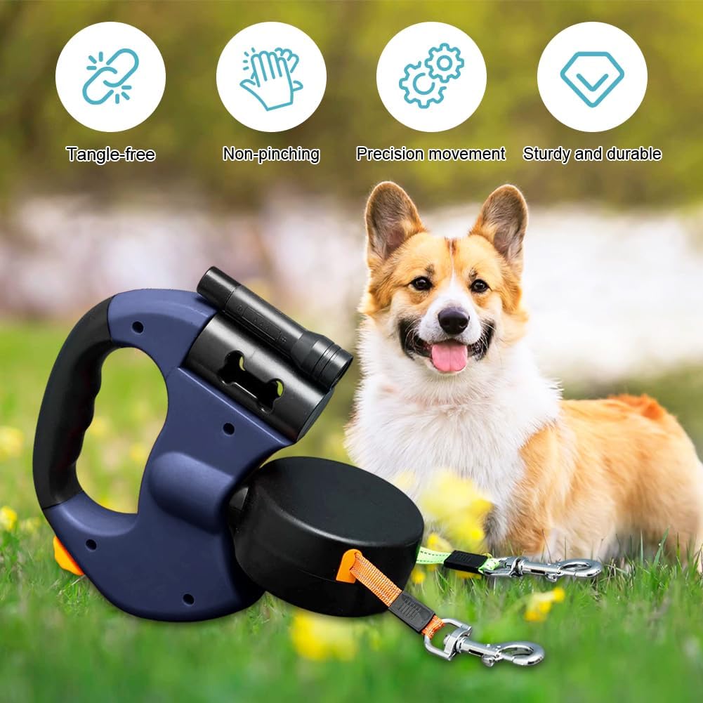 CRWEOM Hundeleine Doppelleine für 2 Hunde – Einziehbare Rollleine mit 360° Drehfunktion, LED-Beleuch