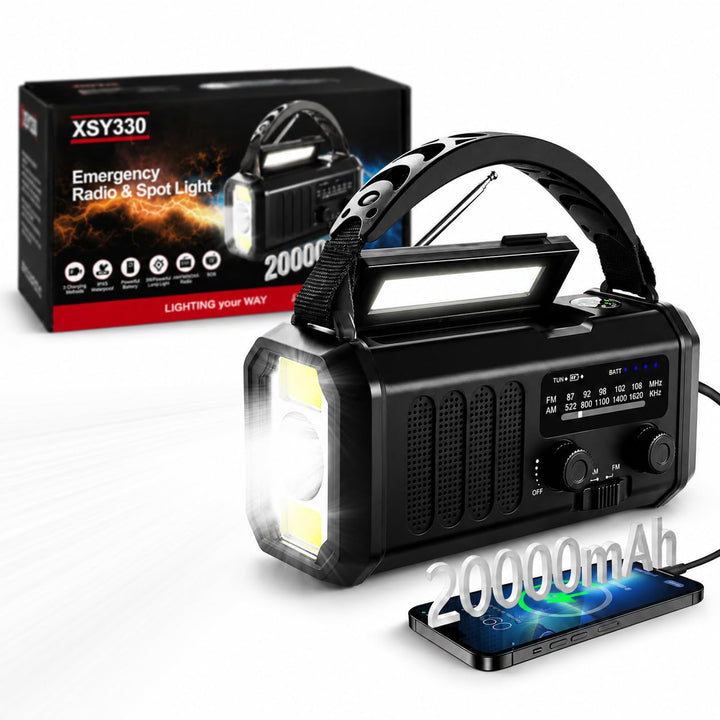 Tragbares Notfallradio 20000 mAh, SOS-Alarm, FM/AM-Radio mit Leselampe, Kompass, Kurbelgenerator und