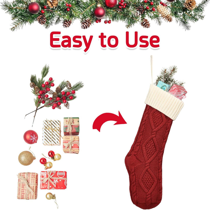 Set mit 5 Zopfstrick-Weihnachtsstrümpfen – elegantes Rot, Grün und Creme-Sortiment – gemütliche und