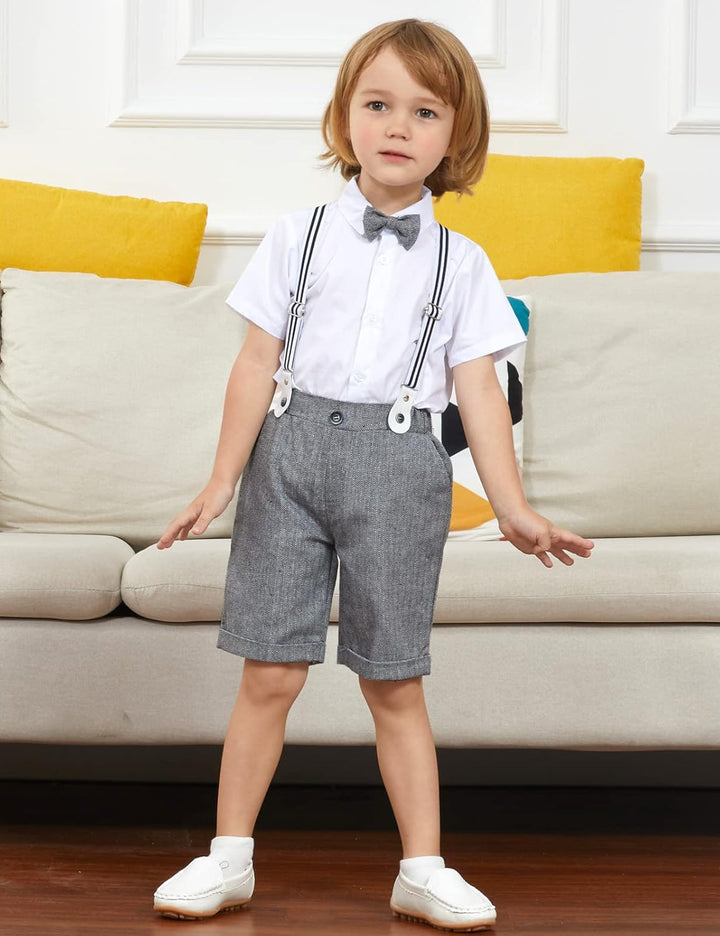 mintgreen Baby Junge Gentlaman Oufit Einstellen Kurzarm Fliege Hemden Hosenträger Hose Hochzeitsanzu