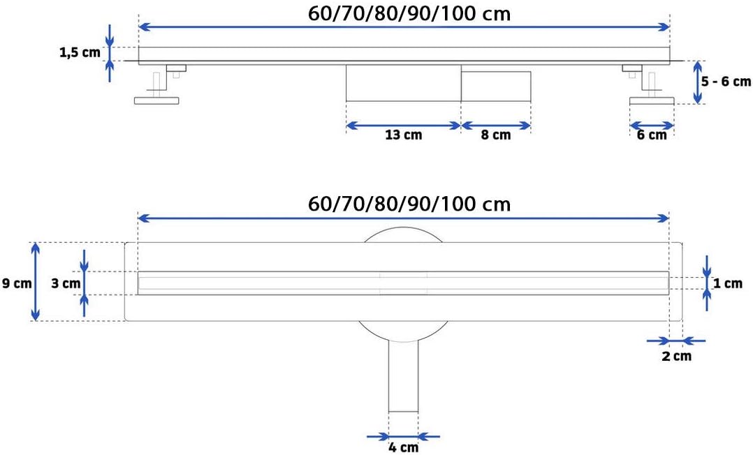 VBChome Duschrinne 70 cm ULTRA SLIM FLACH sehr edelstahl Bodenablauf Siphon mit Geruchsstop Grössen