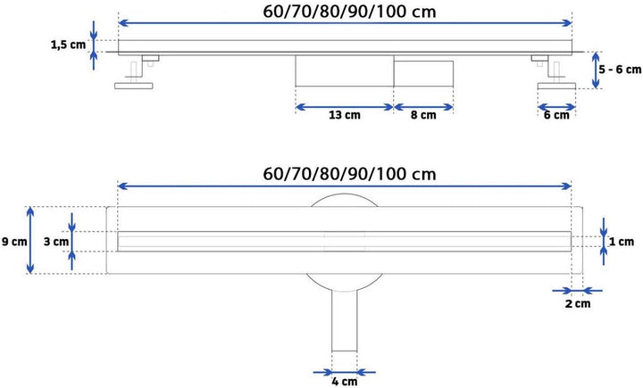 VBChome Duschrinne 70 cm ULTRA SLIM FLACH sehr edelstahl Bodenablauf Siphon mit Geruchsstop Grössen