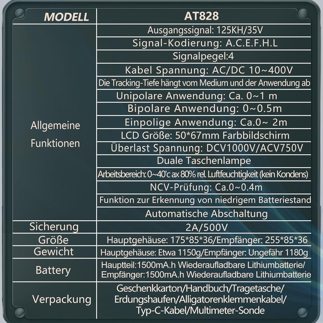 Abestop AT828 Kabel Tester Locator Undergroud Drähte/Kabel, Wasser/Gas Pipeline Pfade Tracing Multif