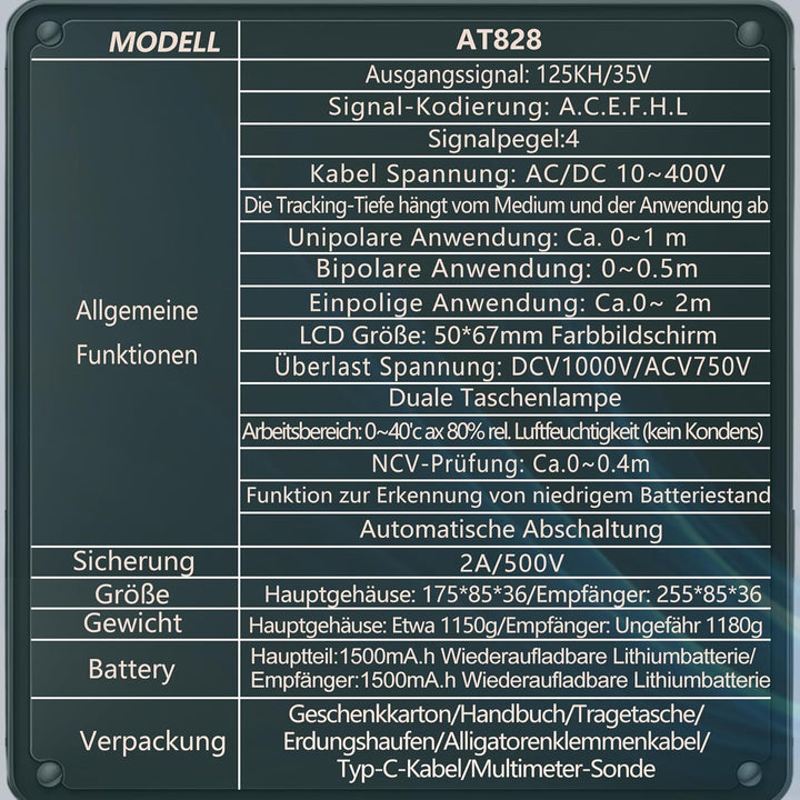 Abestop AT828 Kabel Tester Locator Undergroud Drähte/Kabel, Wasser/Gas Pipeline Pfade Tracing Multif