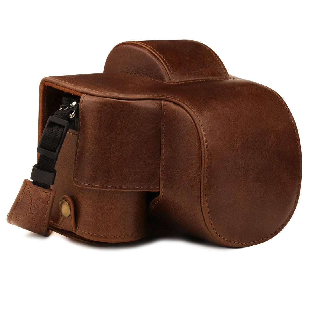 MegaGear Kameratasche aus echtem Leder, kompatibel mit Nikon Z50 (16–50 mm), Braun