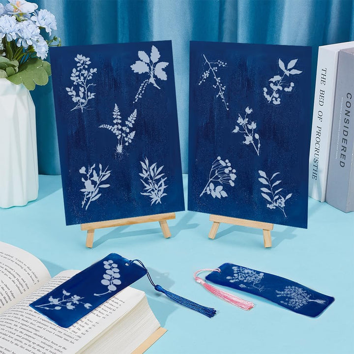 WEBEEDY Cyanotype Set Blumen Blätter Cyanotypie Papier Sonnenkunstpapiere Set Enthält 30 Blätter A5
