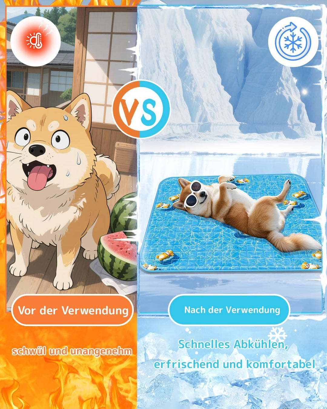 Kühlmatte Hund Kühlbett Für Hunde 60×90CM L|Neu 2026|Hundekühlmatte Selbstkühlend Waschbar Haustier