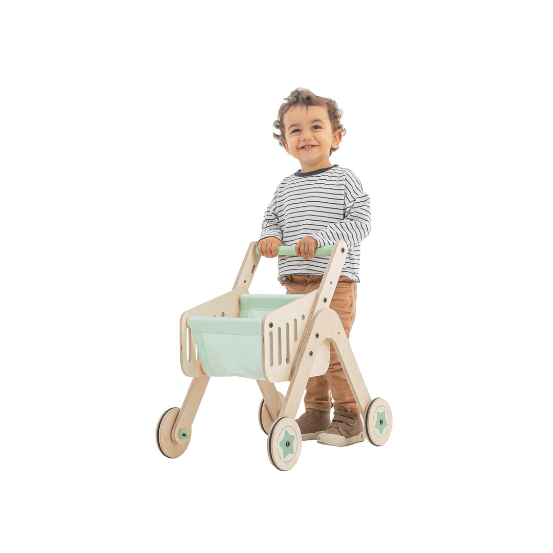 Mamatoyz 04TSHP Trio Shopper Einkaufswagen, Spielzeug, Lauflernhilfe aus natürlichem Birkensperrholz
