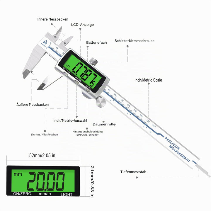 Messschieber Digital, ACEMETER Schieblehre mit Hintergrundbeleuchtung 150mm / 6-Zoll mit Gross Lcd P