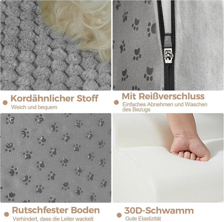 MASTERTOP Hundetreppe 4 Stufen, Hunderampe für Sofa aus Hochdichtem Schaumstoff, Haustiertreppe mit