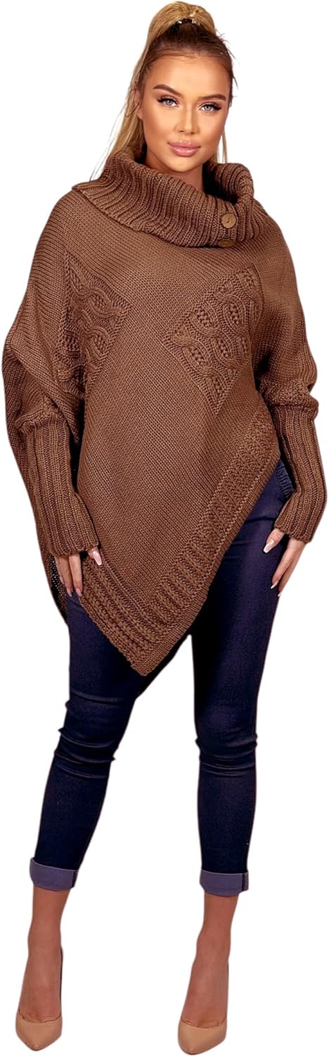 Mississhop Poncho Strick Sweatshirt Pullover Umhang Überwurf Einheitsgrösse 1-kakao, Einheitsgrösse