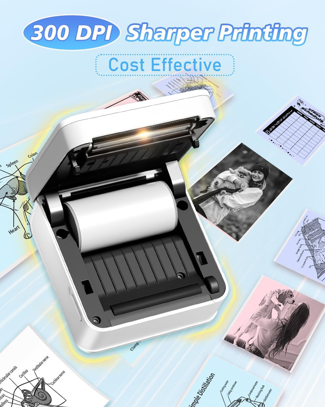 Phomemo Mini Drucker für Smartphone, Aufgerüstet 300 DPI Mini Thermodrucker P2S Sofortbilddrucker fü