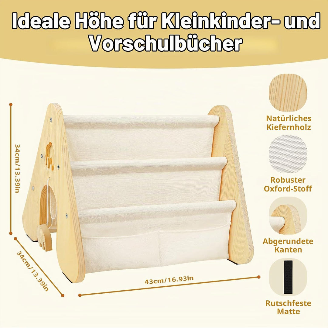 Bücherregal Kinder mit Doppelter Seite, Dreieckige Kinderregal 4-stöckig Montessori Regal für Kinder